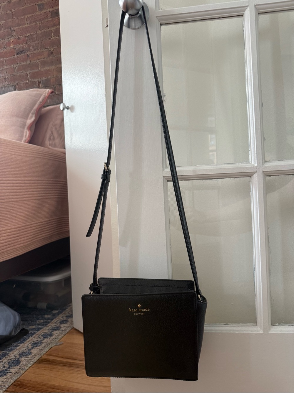 Kate Spade Black Leather Crossbody with Gold Logo